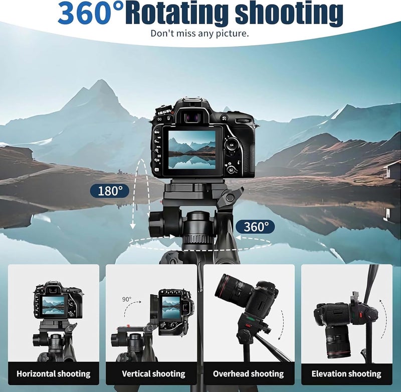 Adofys 76” Professional Aluminium Camera Tripod with Travel Bag and Phone Holder |Operating Height: 76 inch | Maximum Load Capacity up to 10kg | Compatible with All Cameras, Cell Phones, Projector - Image 3