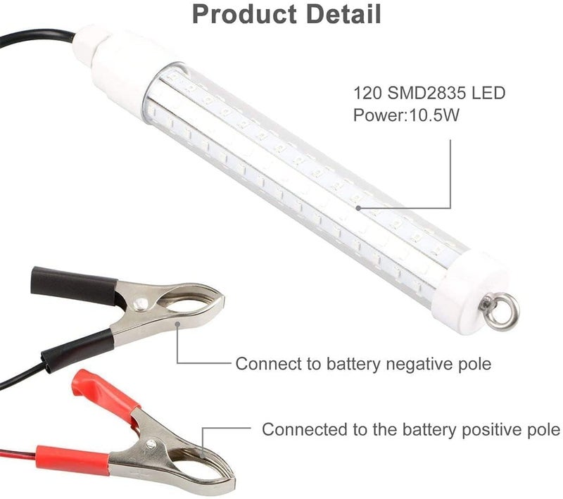 Linkstyle 120 LED Underwater Submersible Fishing Light with 6M Cord, 10.5W DC 12V 1000ML LED Fish Finder Light Attractants Lamp + Battery Clamps for Ice Fishing Boat, IP68 - Image 5