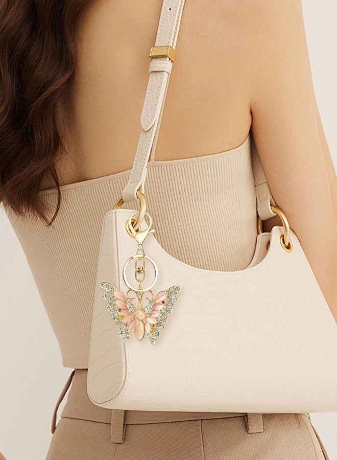 Fmeida Butterfly Keychain for Women - Crystal Rhinestone Bag Charm, Bling Keychain Accessory for Handbags/Purses/Backpacks Pink - Image 2