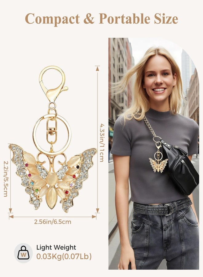 Fmeida Butterfly Keychain for Women - Crystal Rhinestone Bag Charm, Bling Keychain Accessory for Handbags/Purses/Backpacks Pink - Image 3