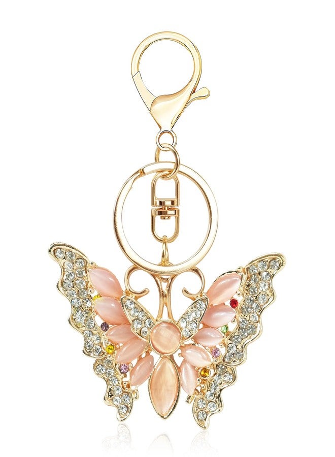 Fmeida Butterfly Keychain for Women - Crystal Rhinestone Bag Charm, Bling Keychain Accessory for Handbags/Purses/Backpacks Pink - Image 1