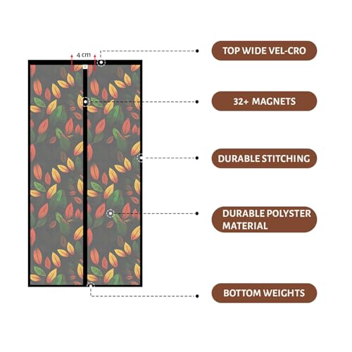 TurtleGrip Magnetic Mosquito Net for Door | Black Mesh with Autumn Leaves Design | Auto-Closing Magnetic Door Curtain with Strong Magnets & Full Frame Hook & Loop | 190x95 cm - Image 4