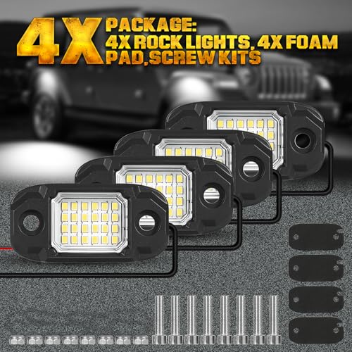 LY8 4 Pods White Rock Lights 24 LEDs Chips Waterproof Neon Trail Rig Lamp Underglow Light for Car Truck Motorcycle SUV ATV UTV (White) - Image 5