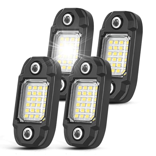 LY8 4 Pods White Rock Lights 24 LEDs Chips Waterproof Neon Trail Rig Lamp Underglow Light for Car Truck Motorcycle SUV ATV UTV (White) - Image 1
