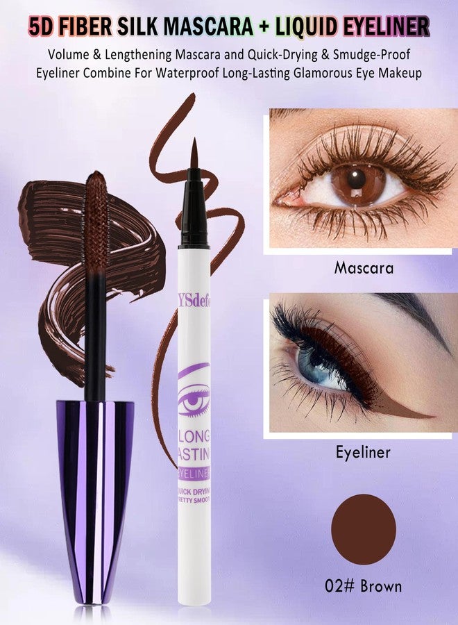 LYSdefeu Brown Mascara Liquid Eyeliner Set,5D Waterproof Fiber Colored Mascara Volume and Length,Longlasting Smudgeproof Color Eye Liner Pen,Cosplay Party Stage Use,Mother's Day Makeup Gift for Women Girl-02 - Image 2