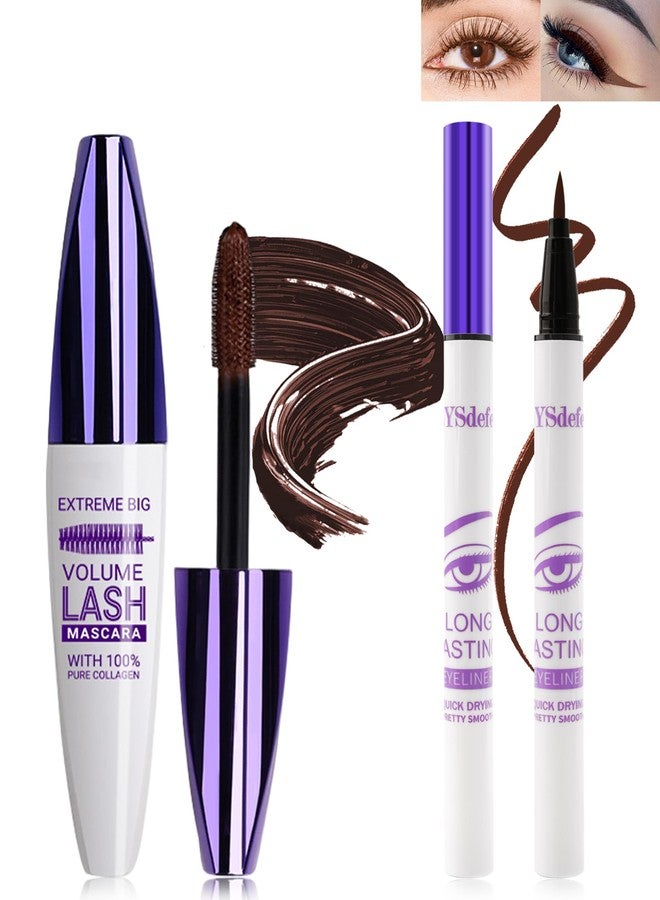 LYSdefeu Brown Mascara Liquid Eyeliner Set,5D Waterproof Fiber Colored Mascara Volume and Length,Longlasting Smudgeproof Color Eye Liner Pen,Cosplay Party Stage Use,Mother's Day Makeup Gift for Women Girl-02 - Image 1