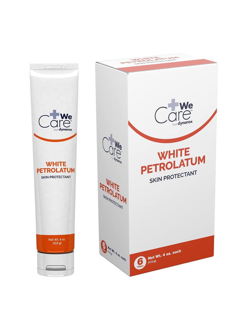 Dynarex Dynarex White Petrolatum, Petroleum Jelly for Dry, Damaged or Cracked Skin, Soothing White Petroleum Jelly for Minor Skin Irritations, 4 oz. Tubes, 1 Box of 6 Petroleum Jelly Tubes 