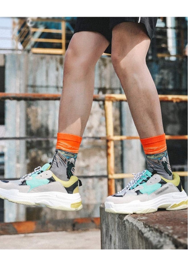 Mens Colorful Fun Dress Socks, Novelty Painting Socks, Fancy Funny Casual Combed Cotton Crew Socks, Unique & Striking Design for Running Skateboarding Hiking Sports Daily Use 5 Pair - Image 5