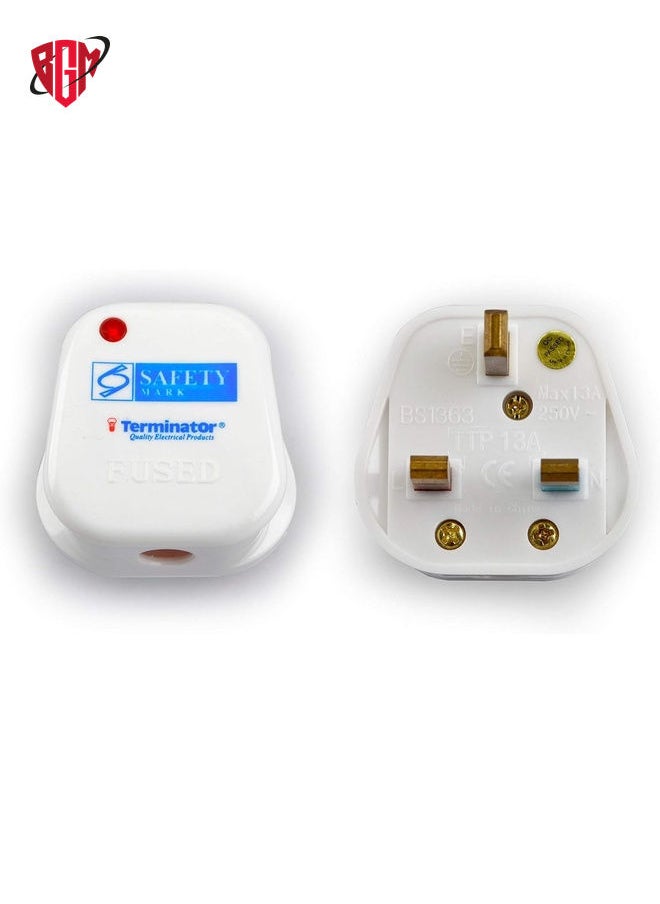 Terminator 13A Plug With Fitted 13A Fuse 3 Pin Flat With Light  - Image 2