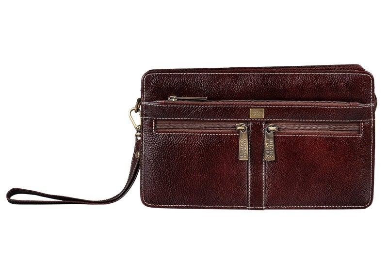 BRAND LEATHER Genuine Leather Toiletry Bag Cash Pouch/Money Carrying Pouch/Handbags/Multipurpose Travel Pouch for Men (Brown) - Image 1