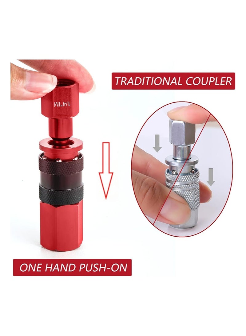 Aikanbo Universal Air Hose Connector, 1/4 Inch NPT Air Quick Connect Fittings and Plug Kit, Aluminum Air Compressor Hose Fittings, Industrial Pneumatic Air Tool Adapter Accessories - 14 Pieces Red - Image 5