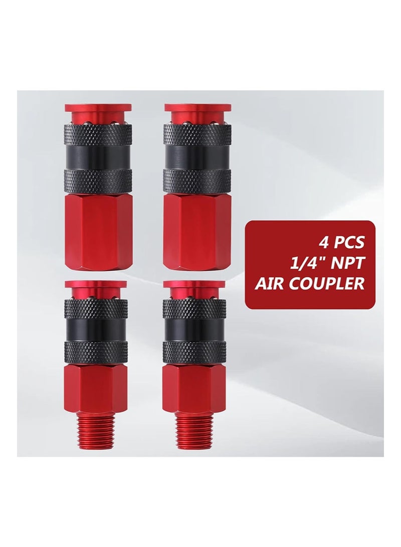 Aikanbo Universal Air Hose Connector, 1/4 Inch NPT Air Quick Connect Fittings and Plug Kit, Aluminum Air Compressor Hose Fittings, Industrial Pneumatic Air Tool Adapter Accessories - 14 Pieces Red - Image 3