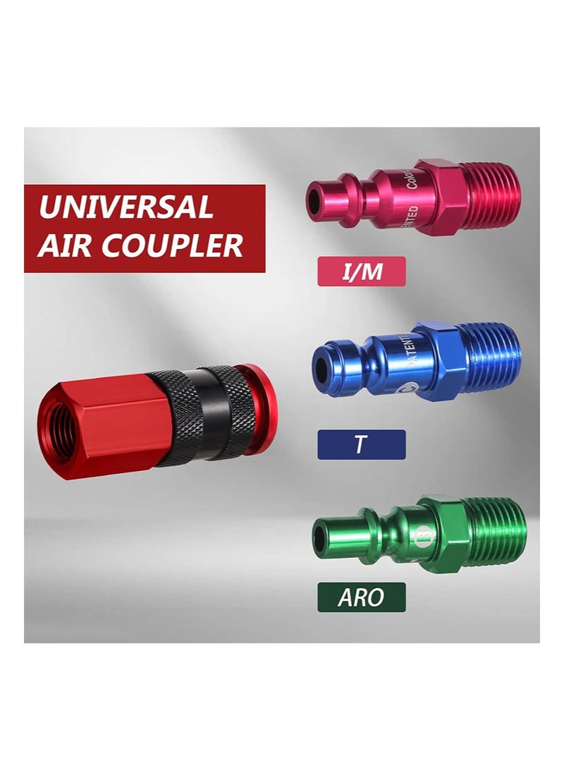 Aikanbo Universal Air Hose Connector, 1/4 Inch NPT Air Quick Connect Fittings and Plug Kit, Aluminum Air Compressor Hose Fittings, Industrial Pneumatic Air Tool Adapter Accessories - 14 Pieces Red - Image 4