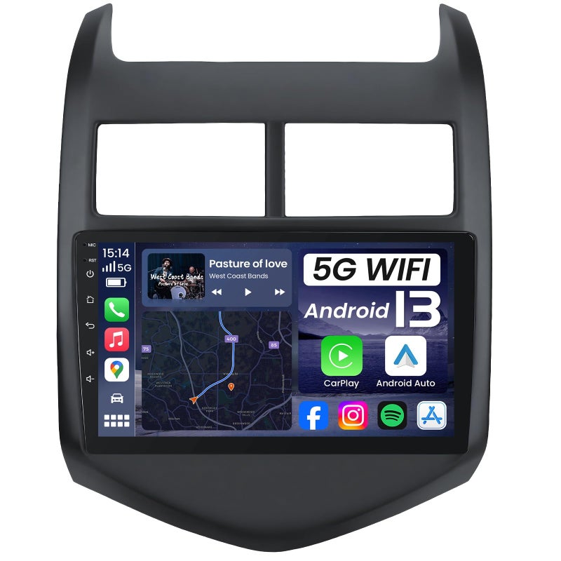 Jufodrca 4Core + 64G ROM Car Radio for 2012-2016 Chevy Aveo Sonic: 9" 1280 * 800 HD IPS Touch Screen Stereo with Wireless CarPlay Android Auto 5G WiFi Bluetooth5.0 GPS FM SWC with 1080P Backup Camera - Image 1