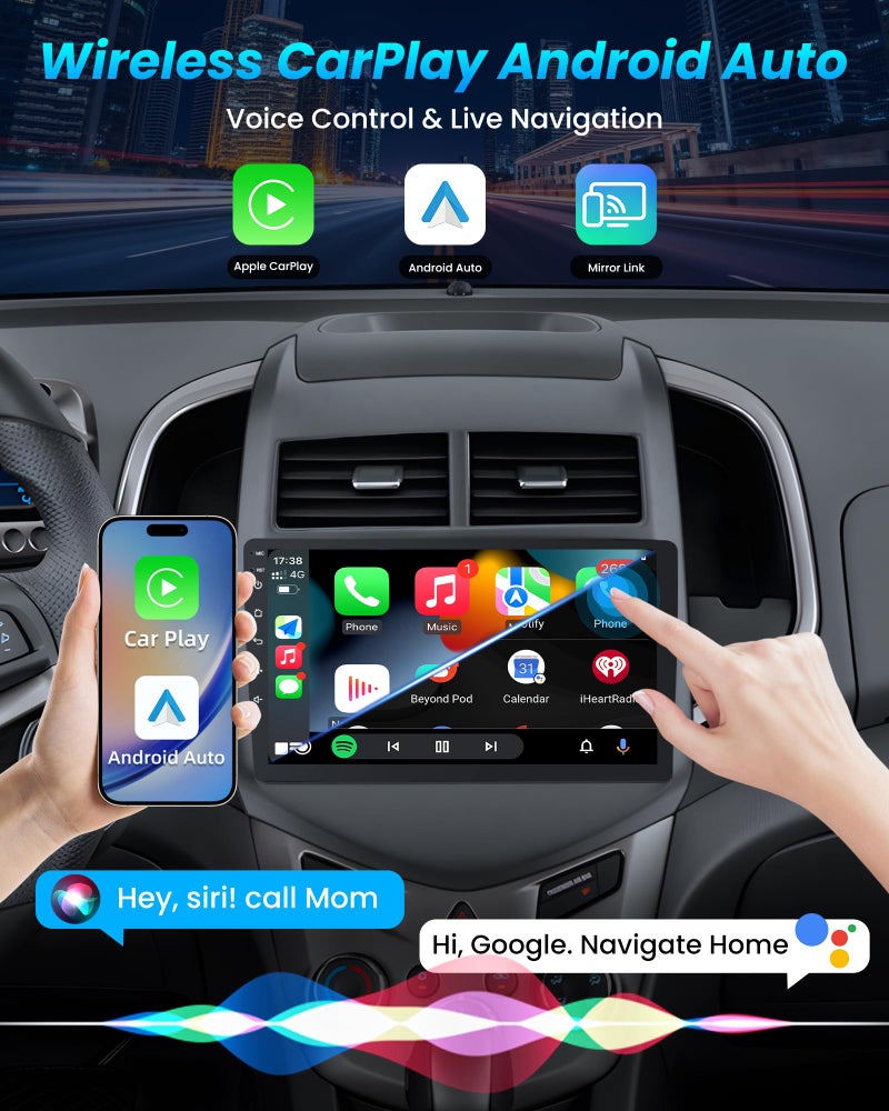 Jufodrca 4Core + 64G ROM Car Radio for 2012-2016 Chevy Aveo Sonic: 9" 1280 * 800 HD IPS Touch Screen Stereo with Wireless CarPlay Android Auto 5G WiFi Bluetooth5.0 GPS FM SWC with 1080P Backup Camera - Image 3