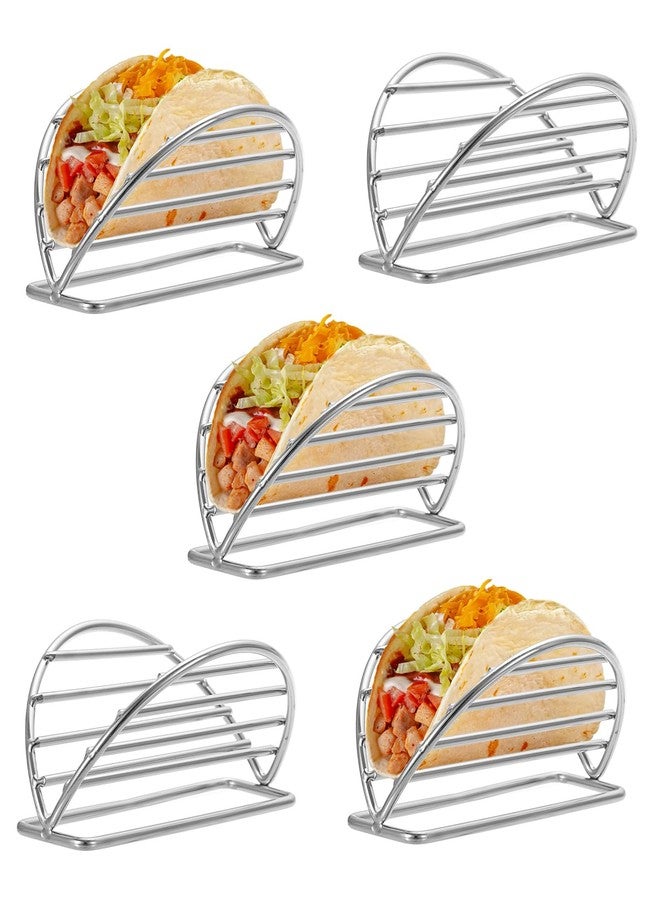BSTKEY Taco Holders Set of 5, Stainless Steel Taco Stand, Soft or Hard Shell Taco Rack for Taco Bar, Burritos and Tortillas Holder for Kitchen Restaurant - Image 1