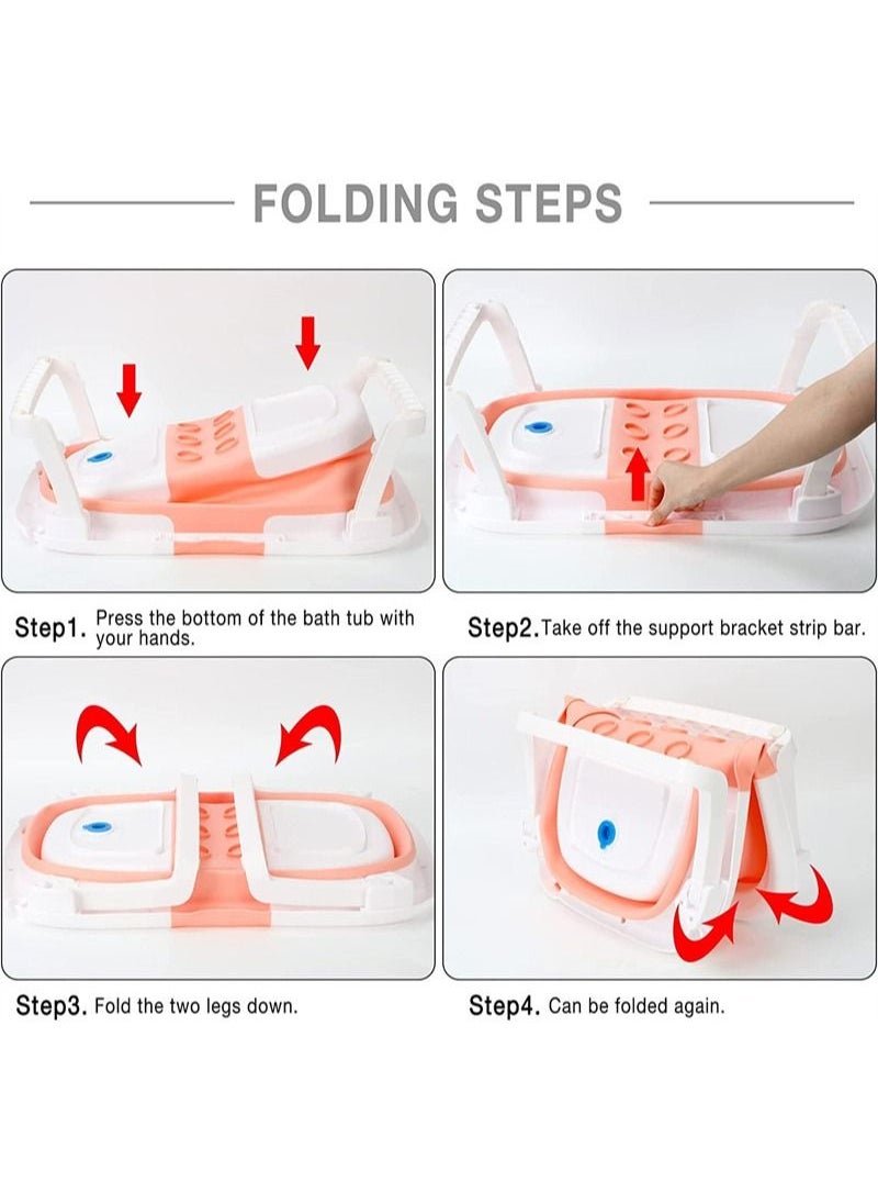 ULHYC - Baby Portable Foldable Bathtub With Soft Cushion Water Plug And Anti Slip Support Legs -Pink - Image 1