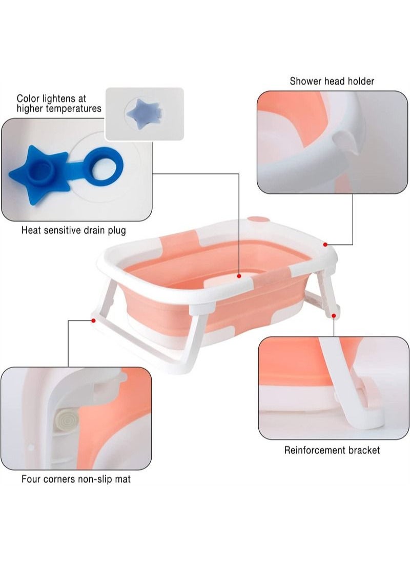 ULHYC - Baby Portable Foldable Bathtub With Soft Cushion Water Plug And Anti Slip Support Legs -Pink - Image 1