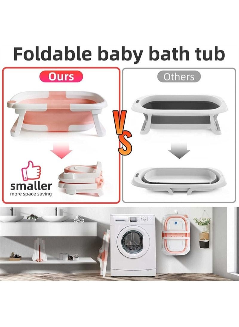 ULHYC - Baby Portable Foldable Bathtub With Soft Cushion Water Plug And Anti Slip Support Legs -Pink - Image 1
