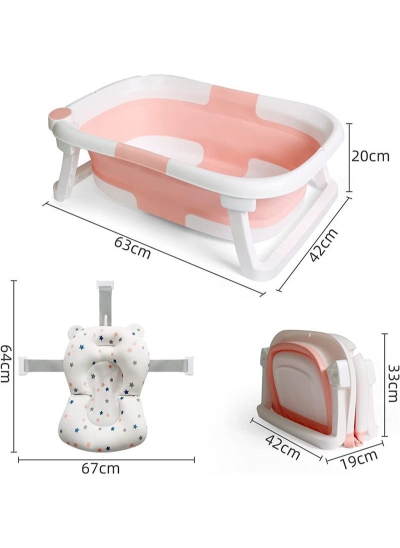 ULHYC - Baby Portable Foldable Bathtub With Soft Cushion Water Plug And Anti Slip Support Legs -Pink - Image 1