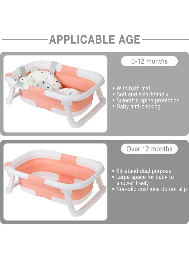 ULHYC - Baby Portable Foldable Bathtub With Soft Cushion Water Plug And Anti Slip Support Legs -Pink - Image 1