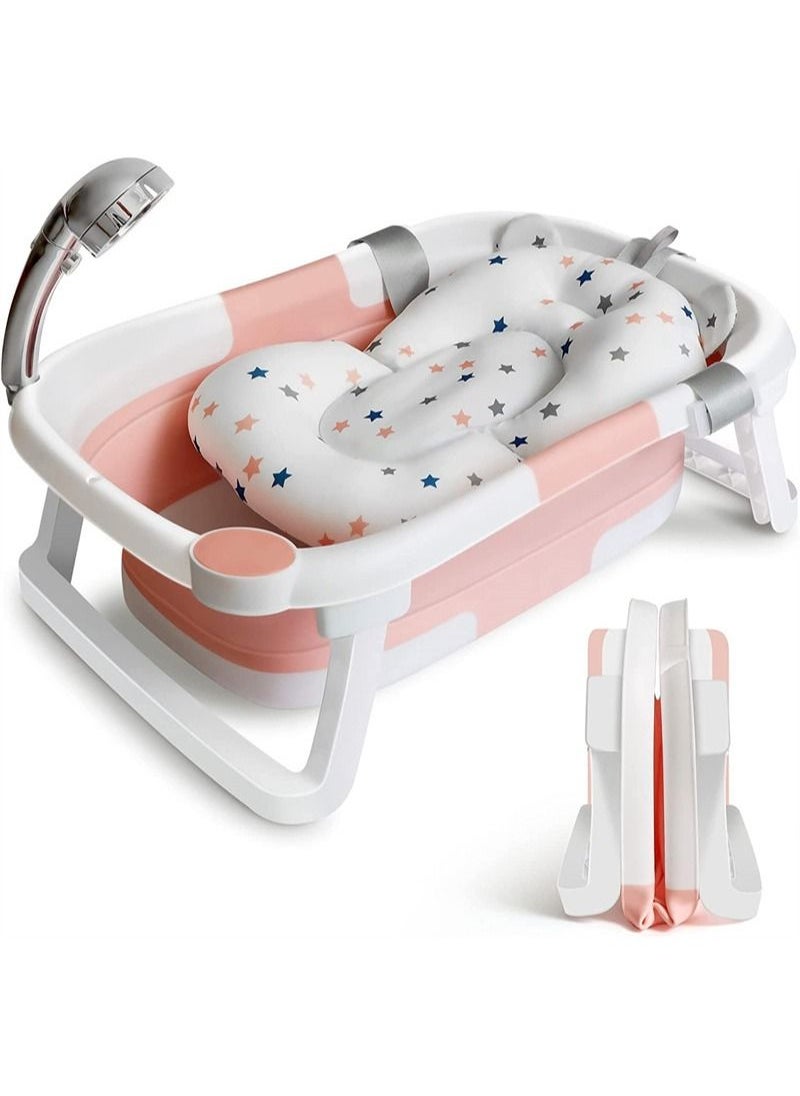 Baby Portable Foldable Bathtub With Soft Cushion Water Plug and Anti Slip Support Legs -Pink 