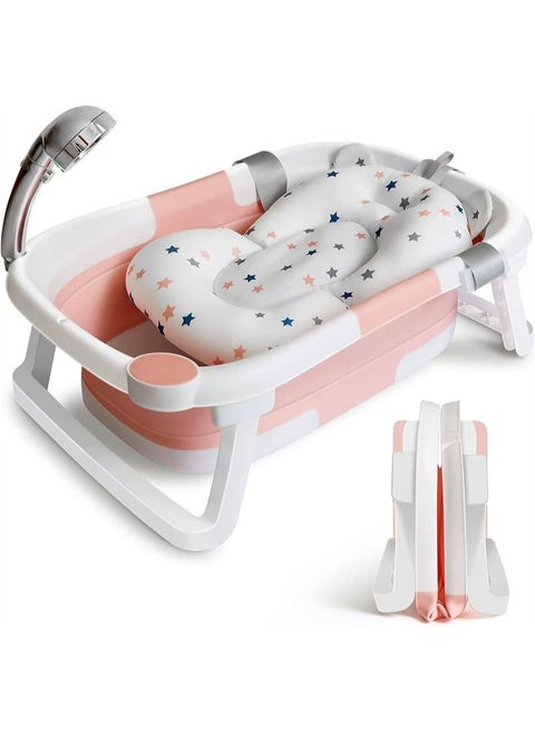 Baby Portable Foldable Bathtub With Soft Cushion Water Plug And Anti Slip Support Legs -Pink