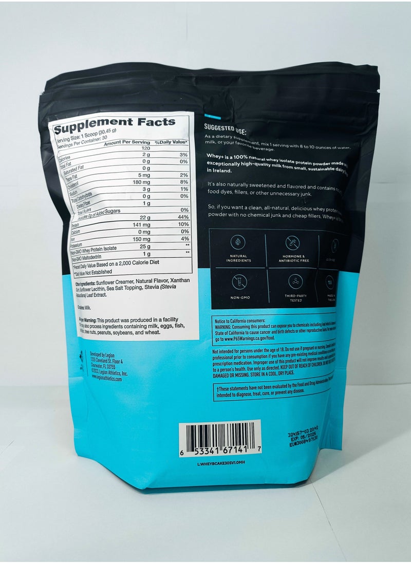 Legion Athletics - Whey+ Protein Powder Grass Fed Whey Protein Isolate Naturally Sweetened And Flavored No Added Sugars 22 grams Per Serving 913.5 g (2.01 Lbs), 30 Servings - Birthday Cake - Image 1
