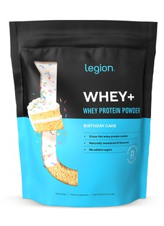 Whey+ Protein Powder Grass Fed Whey Protein Isolate Naturally Sweetened And Flavored No Added Sugars 22 grams Per Serving 913.5 g (2.01 Lbs), 30 Servings - Birthday Cake