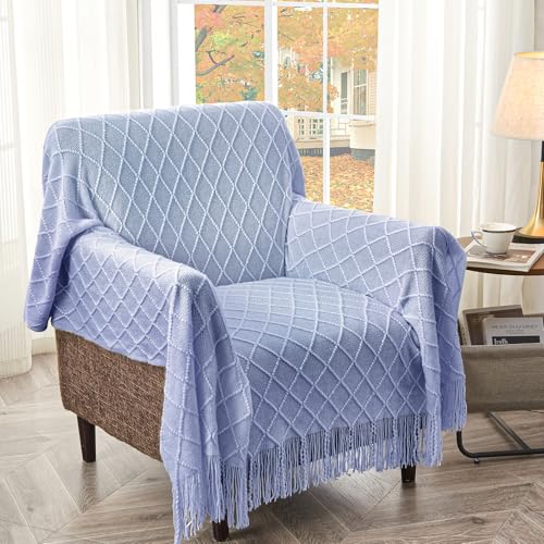 inhand Knitted Throw Blanket for Couch and Bed, Soft Living Room Home Decor Knitted Blanket with Tassel, Outdoor Lightweight Breathable Summer Blanket, Farmhouse Warm Woven Decorative, 50"x60" - Image 2