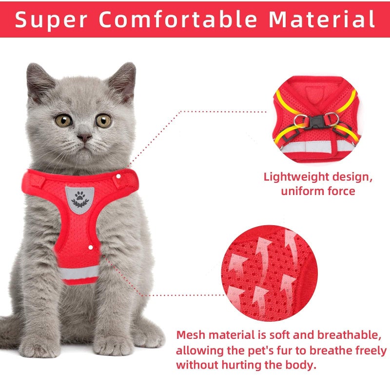 NCMAMA Cat & Dog Vest Harness - All Weather Mesh, Reflective Strap, Step-in Adjustable for Small Cats & Dogs (Red, XS) - Image 2