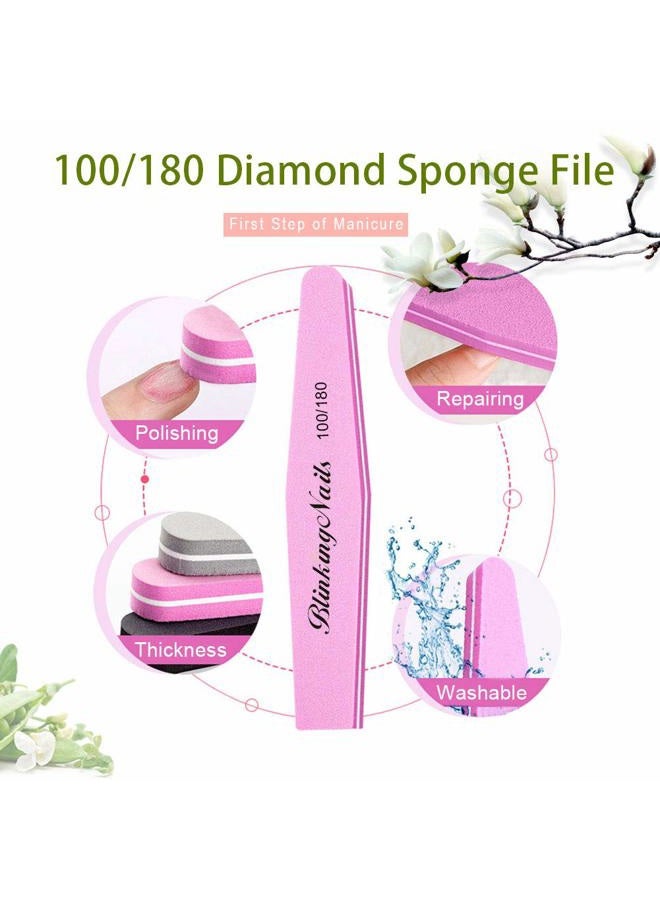 Blinkingnails Sponge Nail File And Buffers For Art Care Double Sides Design 100/180 Grit Buffer Professional Manicure Tools Color Pink Pack Of 10Pcs - Image 2