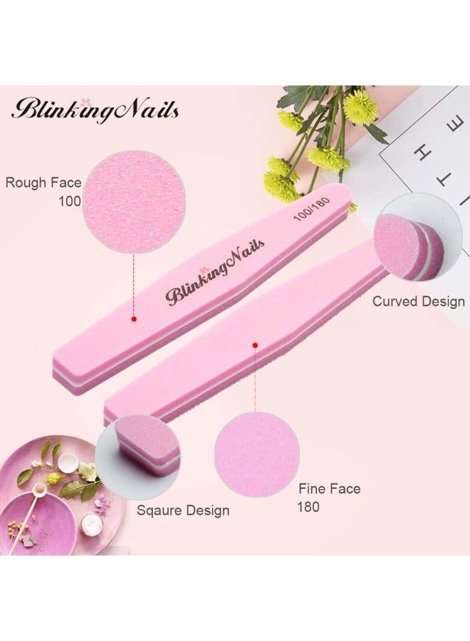 Blinkingnails Sponge Nail File And Buffers For Art Care Double Sides Design 100/180 Grit Buffer Professional Manicure Tools Color Pink Pack Of 10Pcs - Image 3