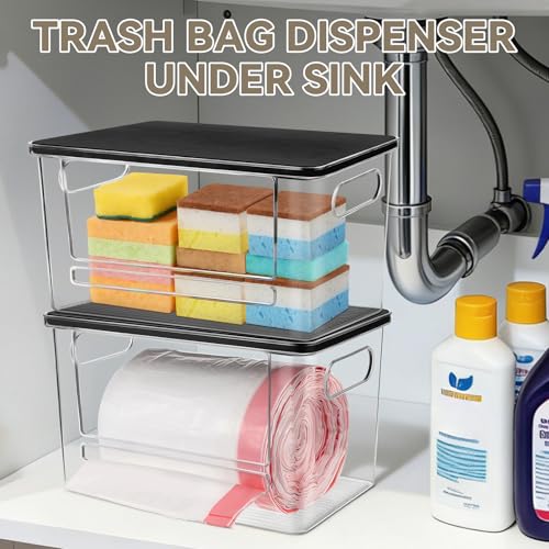 Hiitytin Trash Bag Dispenser, Trash Bag Holder Dispenser with Bamboo Top, Extra Large Garbage Bag Holder Dispenser Trash Bag Organizer Under Sink for Kitchen, Pantry, Laundry Room - Image 4