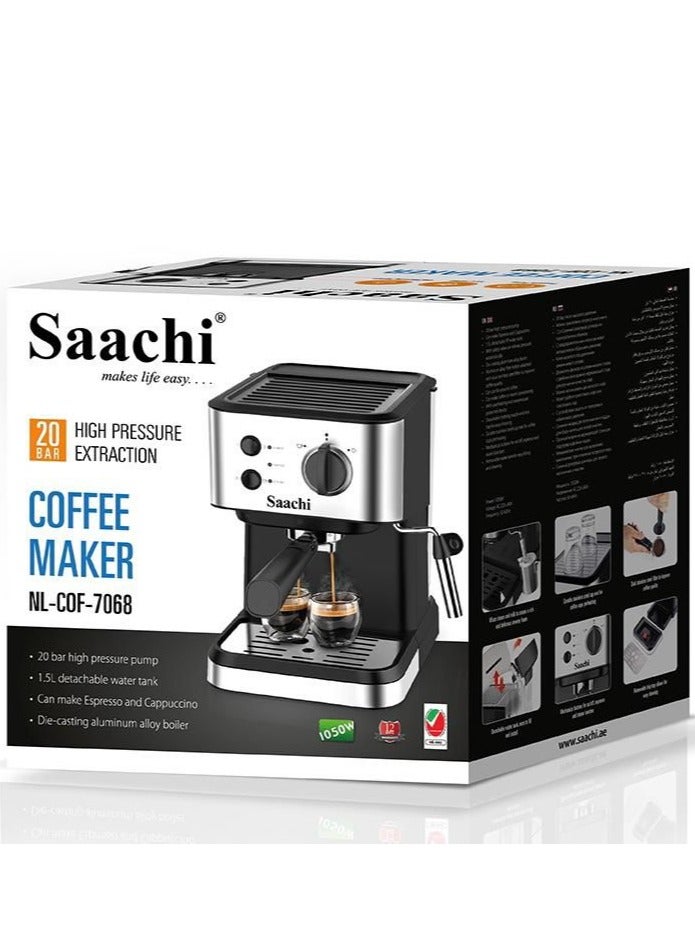 Saachi Coffee Maker With 20 Bar High Pressure Pump 1 kg 1050 W NL-COF-7068-BK Black 1 kg 1050 W NL-COF-7068 Black - Image 3