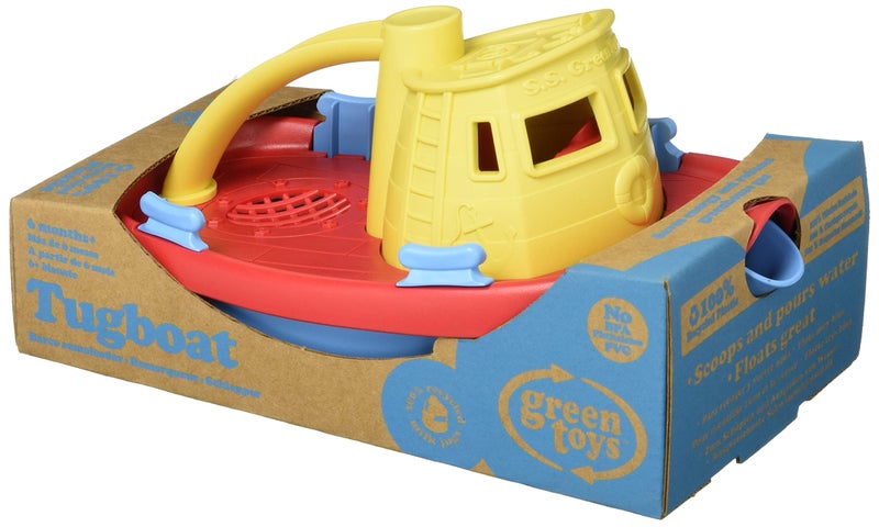 Green Toys Tugboat, Assorted CB - Pretend Play, Motor Skills, Kids Bath Toy Floating Pouring Vehicle. No BPA, phthalates, PVC. Dishwasher Safe, Recycled Plastic, Made in USA. - Image 3