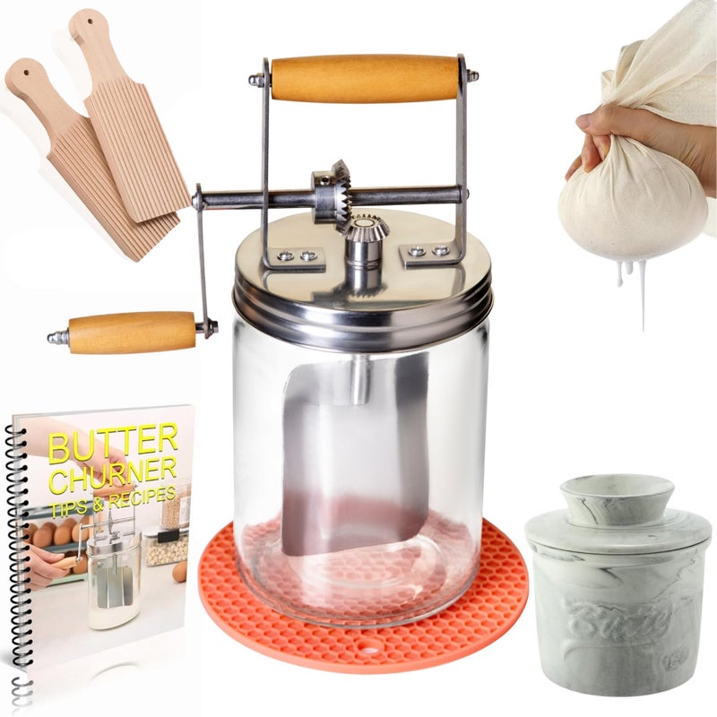 Roman Ventures Dazey Butter Churn - Hand Crank Butter Churner- Manual Butter Maker- Beech Wood BUTTER PADDLES INCLUDED. Create Delicious Homemade Butter With Your Own Hand Crank Dazey Butter Churner (Turn N Churn) - Image 1