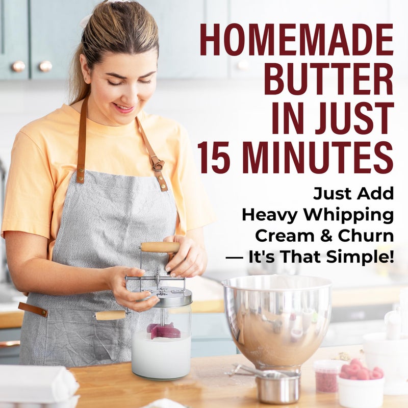 Roman Ventures Dazey Butter Churn - Hand Crank Butter Churner- Manual Butter Maker- Beech Wood BUTTER PADDLES INCLUDED. Create Delicious Homemade Butter With Your Own Hand Crank Dazey Butter Churner (Turn N Churn) - Image 2