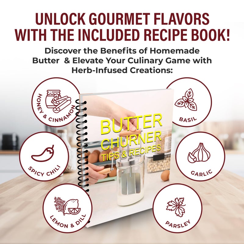 Roman Ventures Dazey Butter Churn - Hand Crank Butter Churner- Manual Butter Maker- Beech Wood BUTTER PADDLES INCLUDED. Create Delicious Homemade Butter With Your Own Hand Crank Dazey Butter Churner (Turn N Churn) - Image 4