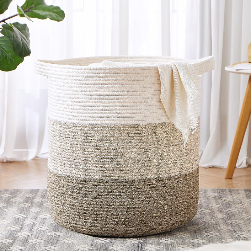 MOJOSCEND 80L Laundry Baskets Hamper with Handles, Decorative Basket for Living room, Woven Storage Basket for Toys Bin, Pillows, Blankets, Clothes- Brown - Image 1