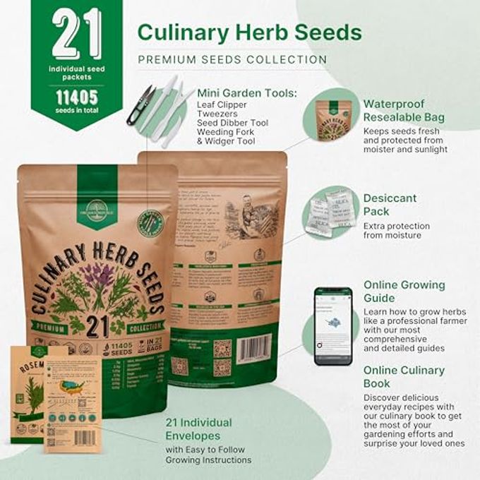 Organo Republic 21 Culinary Herb Seeds Variety Pack Heirloom, Non-Gmo, Herb Seeds For Planting Outdoor And Indoor Home Gardening. Over 11,400+ Seeds Including Rosemary, Thyme, Oregano, Mint, Basil, Parsley & More - Image 2