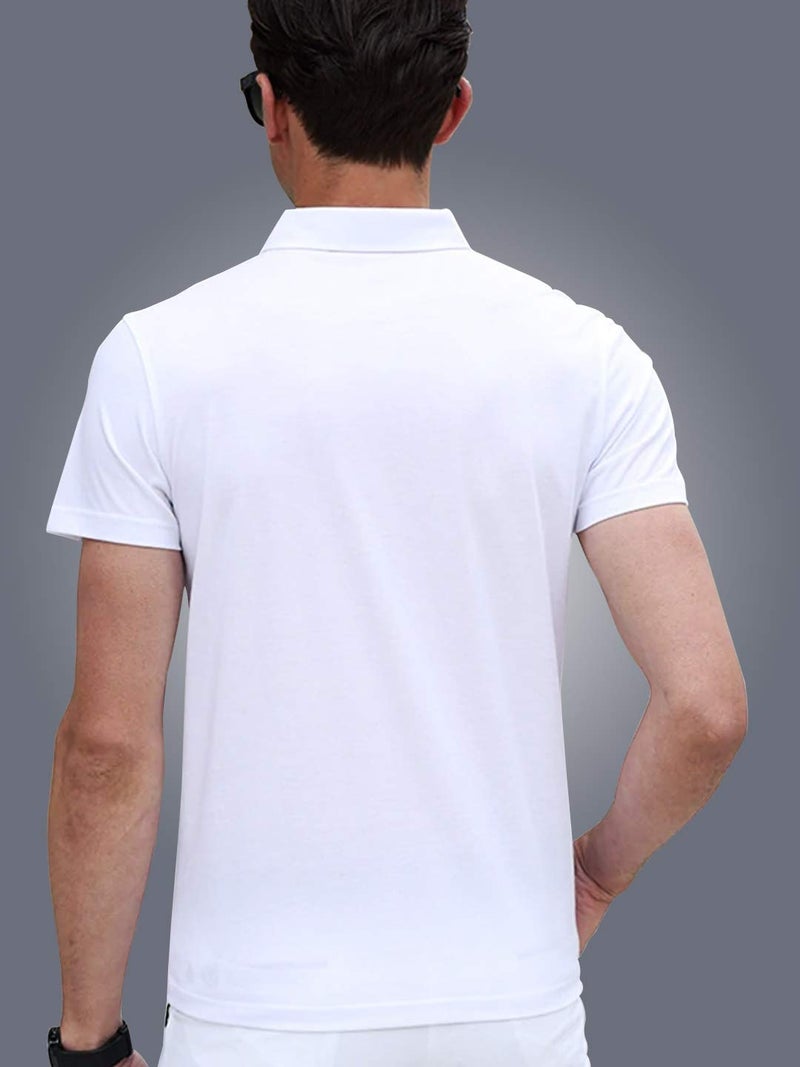 EYEBOGLER Men's Regular Fit Cotton Blended Check Printed Polo Neck T-Shirt|XL-T344HS-WHSB White Sky Blue - Image 3