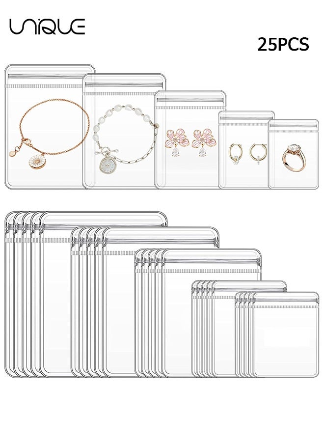 Unique 25 Pcs 5 Sizes Clear PVC Jewelry Bags - Plastic Transparent Jewelry Rings Earrings Packing Storage Pouch Anti Tarnish Zip Lock Bags for Holding Jewelries (Clear/5 Szies Mixed) - Image 1