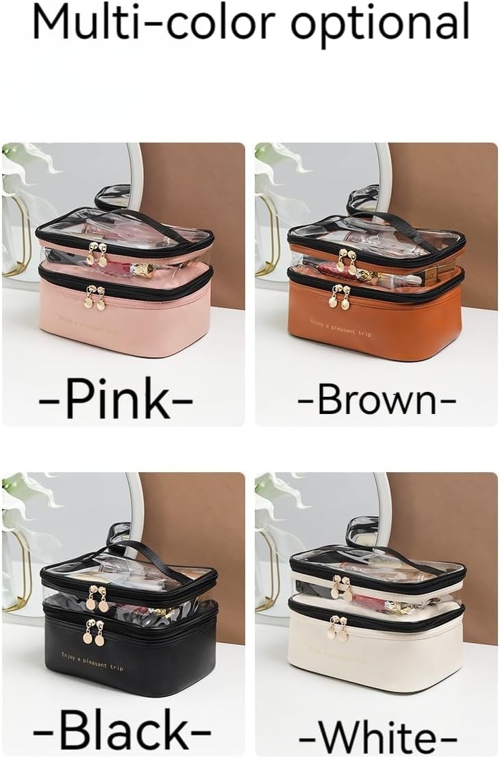 Keetly Cute Makeup Bag Travel Cosmetic Bags Chic Travel Cosmetic Bag Makeup Pouch Portable Travel Toiletry Bag with Zipper Double Layer Women Makeup Travel Bag with Handle Waterproof Brown - Image 3