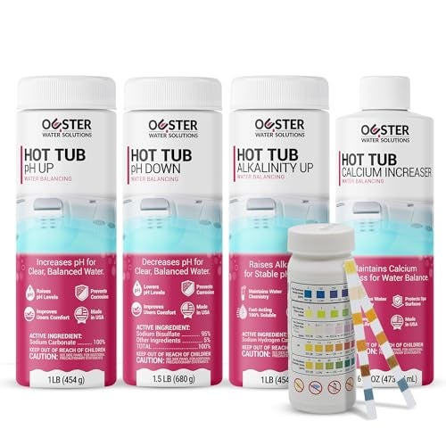 Bio Ouster Hot Tub Water Balancing Kit – Spa pH Up, pH Down, Alkalinity Increaser, Calcium Hardness Increaser & Test Strips – Spa Chemicals Starter Kit for Inflatable & Acrylic Hot Tubs – Made in USA - Image 1