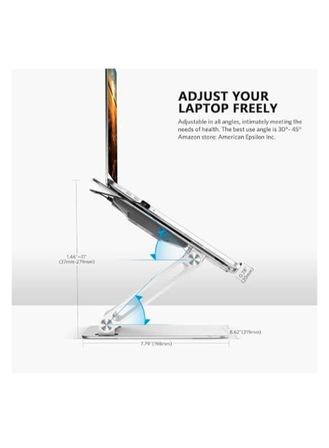 حامل لابتوب قابل للتعديل مع مروحة تبريد USB، تصميم مريح من الألومنيوم لتحسين زاوية الاستخدام، مناسب لأجهزة اللابتوب مقاس 9 إلى 16 بوصة - Image 2