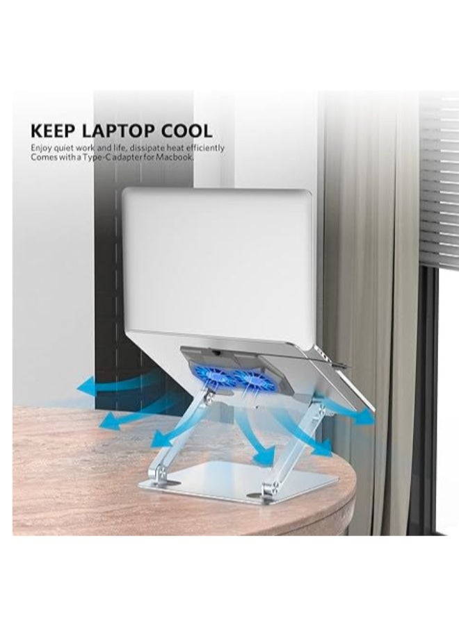 حامل لابتوب قابل للتعديل مع مروحة تبريد USB، تصميم مريح من الألومنيوم لتحسين زاوية الاستخدام، مناسب لأجهزة اللابتوب مقاس 9 إلى 16 بوصة - Image 3