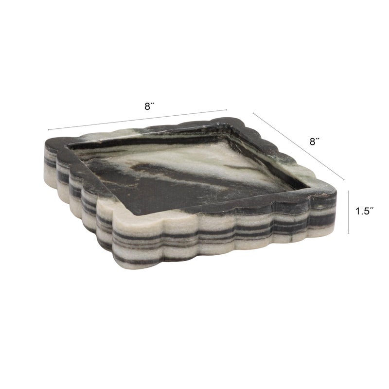 Creative Co-Op Square MÃ©lange Scalloped Marble Tray, Grey - Image 2
