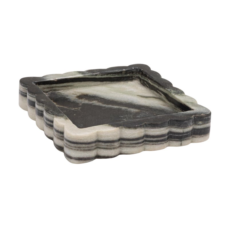 Creative Co-Op Square MÃ©lange Scalloped Marble Tray, Grey - Image 1