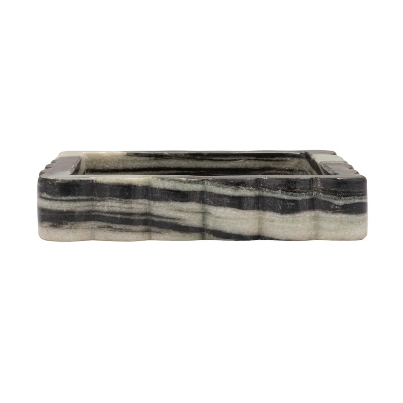 Creative Co-Op Square MÃ©lange Scalloped Marble Tray, Grey - Image 5